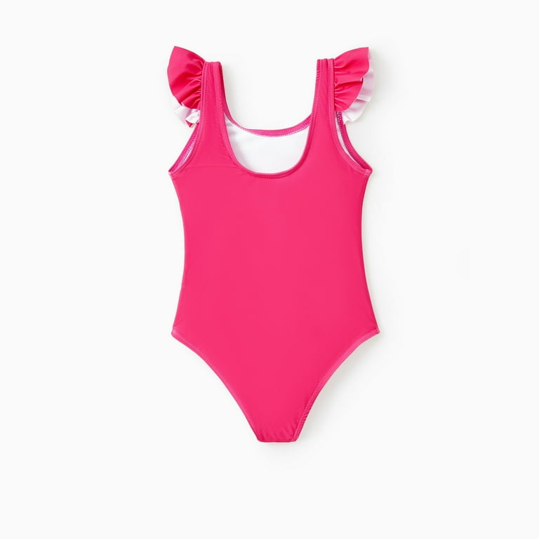 Barbie Girls One-Piece Swimsuit with Roseo Letter Print & Flutter Details | Mommy and Me Matching | AmazPromo