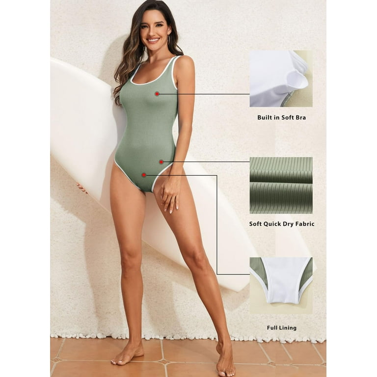 DOKOTOO Women's One Piece Swimsuit – Tummy Control Ribbed Bathing Suit, High Cut Sporty Swimwear | AmazPromo