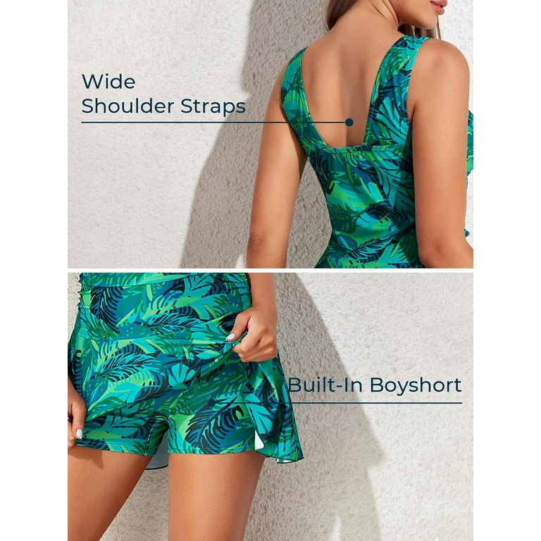 Summer Mae Women's Plus Size Tummy Control One-Piece Swim Dress – Floral Printed Ruched Bathing Suit extra image