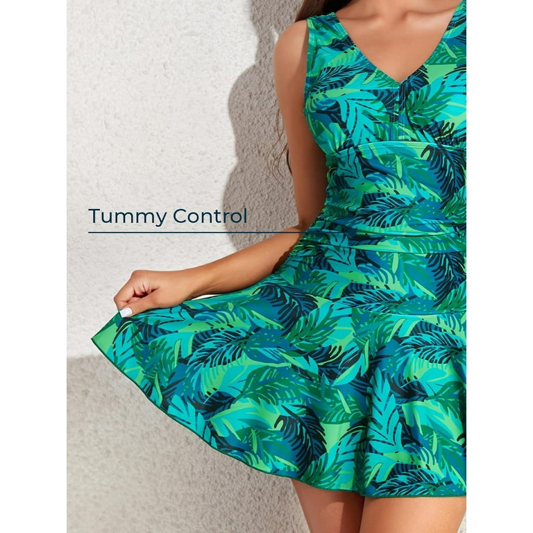 Summer Mae Women's Plus Size Tummy Control One-Piece Swim Dress – Floral Printed Ruched Bathing Suit extra image