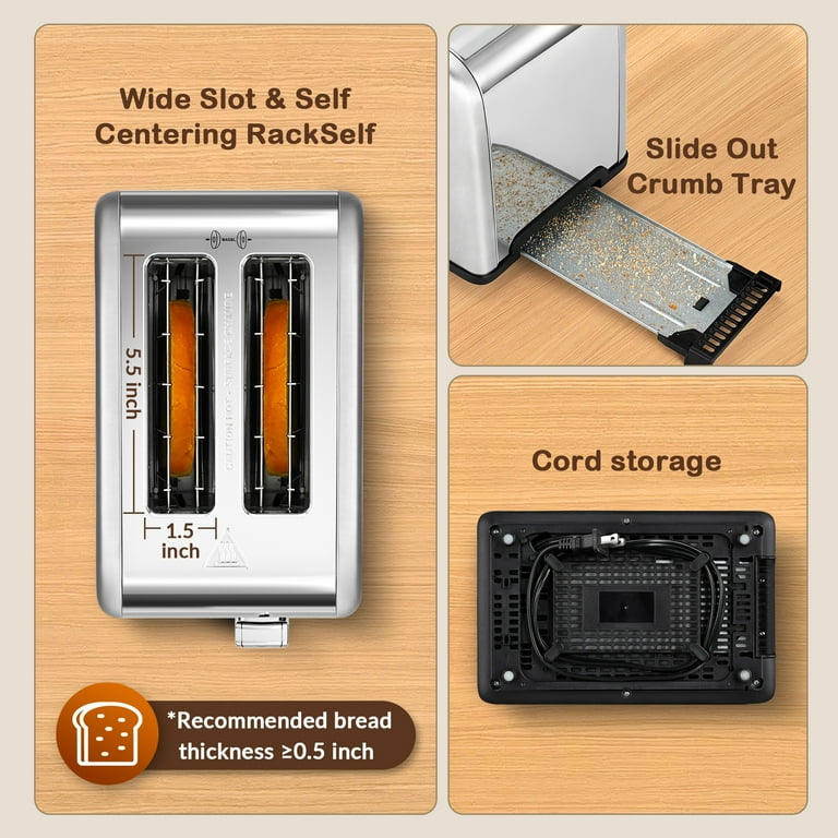 Mecity 2-Slice Touchscreen Toaster, Digital Display, Stainless Steel, 6 Shade Settings, Extra-Wide extra image
