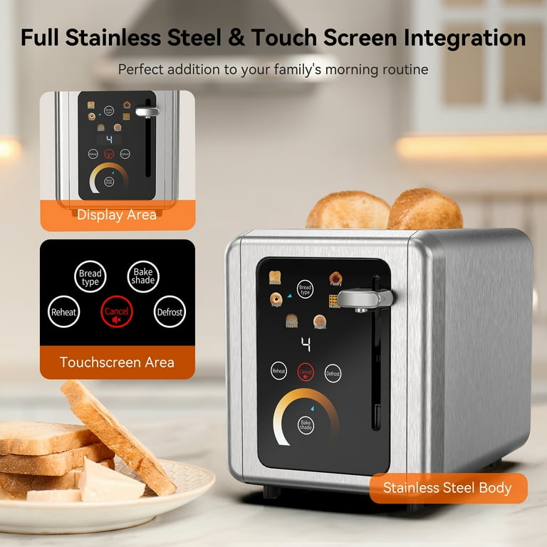 WHALL Smart Touchscreen Toaster - 2 Slice Stainless Steel Toaster with Extra-Wide Slots, 6 Shade Set extra image