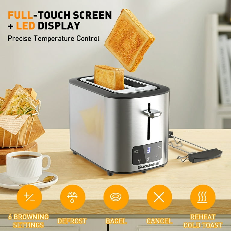 Suodoka Digital Touchscreen Toaster 2-Slice | Extra-Wide Slots, 6 Shade Settings, LED Display, Bage | AmazPromo