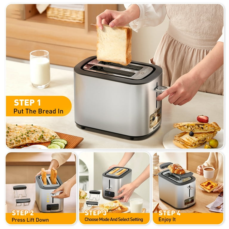 Suodoka Digital Touchscreen Toaster 2-Slice | Extra-Wide Slots, 6 Shade Settings, LED Display, Bage | AmazPromo