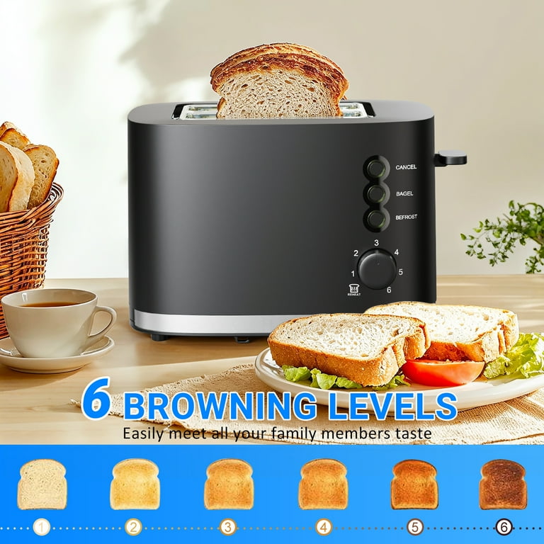 TINANA 2-Slice Toaster with Extra-Wide Slots – 6 Shade Settings, Removable Crumb Tray, Auto Shut-Off | AmazPromo