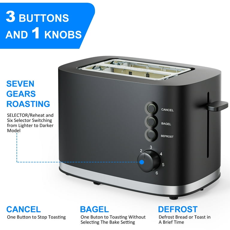 TINANA 2-Slice Toaster with Extra-Wide Slots – 6 Shade Settings, Removable Crumb Tray, Auto Shut-Off | AmazPromo