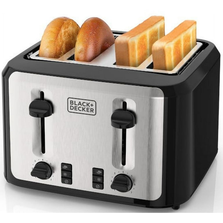 BLACK+DECKER 4-Slice Toaster with Extra-Wide Slots, Black & Silver – Perfect for Bagels, Thick Bread | AmazPromo