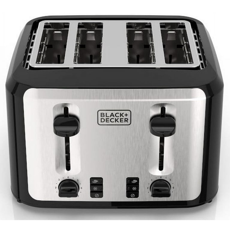 BLACK+DECKER 4-Slice Toaster with Extra-Wide Slots, Black & Silver – Perfect for Bagels, Thick Bread | AmazPromo