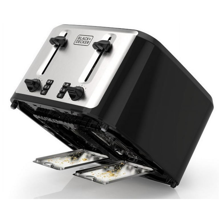 BLACK+DECKER 4-Slice Toaster with Extra-Wide Slots, Black & Silver – Perfect for Bagels, Thick Bread | AmazPromo