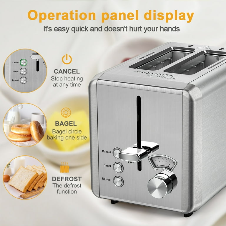 WHALL Toaster 2 Slice Stainless Steel – Extra-Wide Slot Bread Toaster with Bagel, Defrost, Cancel extra image