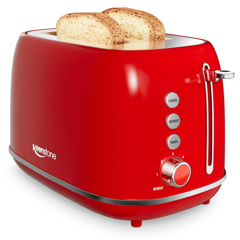 Keenstone Retro Red 2 Slice Toaster with Extra Wide Slots – Stainless Steel Bread & Bagel Toaster | AmazPromo