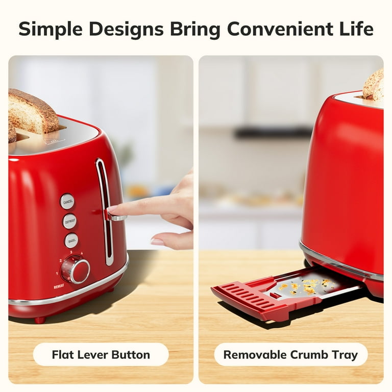 Keenstone Retro Red 2 Slice Toaster with Extra Wide Slots – Stainless Steel Bread & Bagel Toaster | AmazPromo