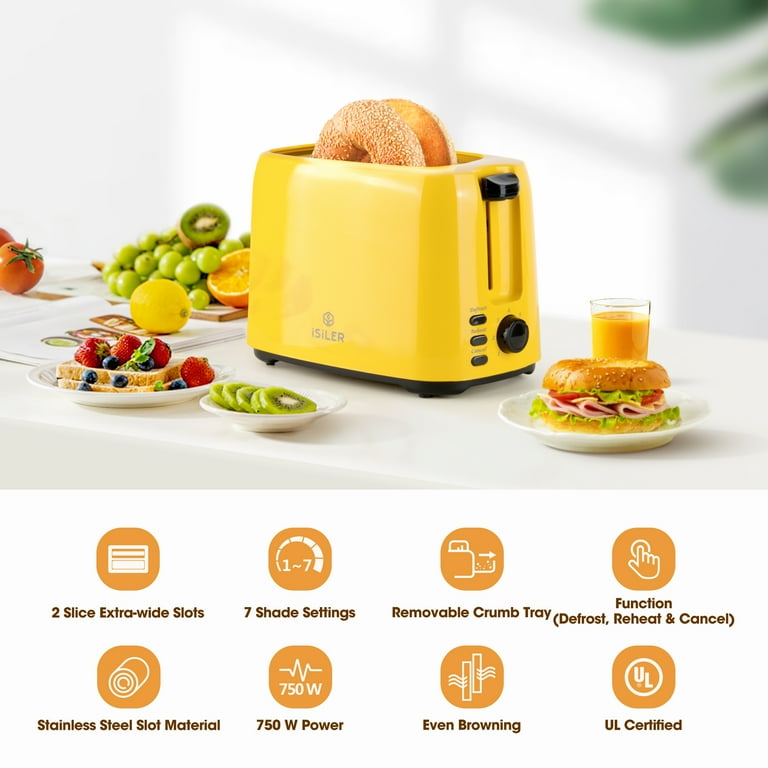 iSiLER 2 Slice Toaster – Extra-Wide Slots, 7 Shade Settings, Reheat/Defrost/Cancel Functions | AmazPromo