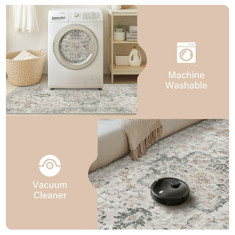 KUETH 8x10 Modern Washable Rug for Living Room – Low Pile Non Slip Area Carpet, Taupe Brown Diamond extra image