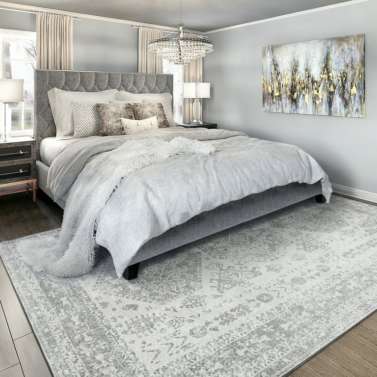 KUETH 5x7 Vintage Washable Rug for Living Room – Non-Slip Ultra-Thin Area Rug with Gripper, Distress | AmazPromo