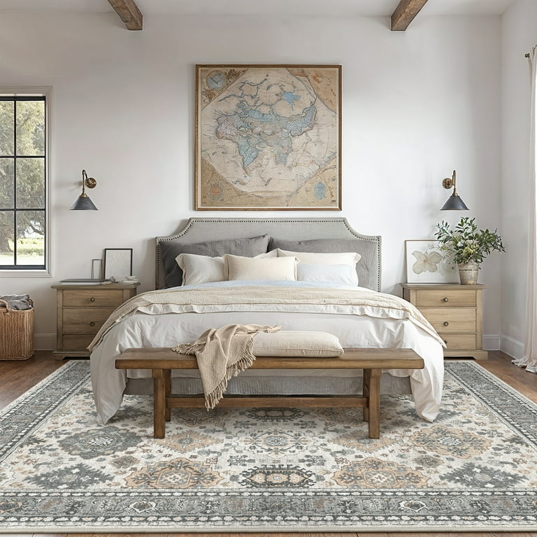 KUETH 8x10 Washable Area Rug for Living Room - Ultra-Thin Vintage Chenille Rug with Non-Slip Backing | AmazPromo