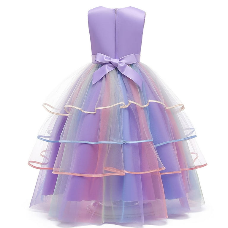 HAWEE Unicorn Princess Dress for Girls – Rainbow Tulle Flower Gown, Sleeveless Birthday & Party Dres | AmazPromo