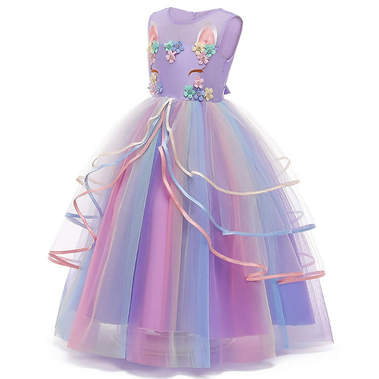 HAWEE Unicorn Princess Dress for Girls – Rainbow Tulle Flower Gown, Sleeveless Birthday & Party Dres extra image