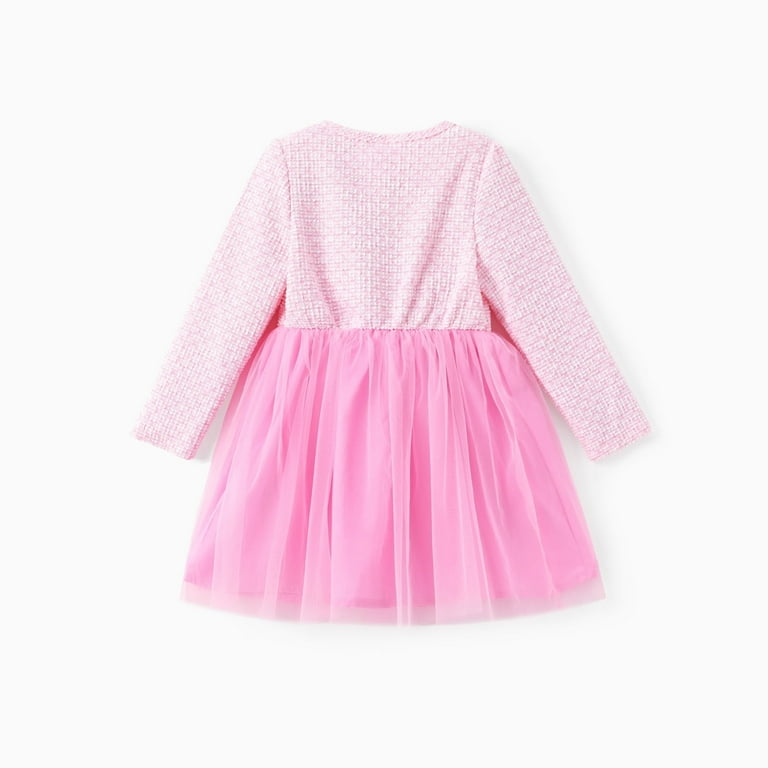 Barbie Girls Tutu Dress – Elegant Long Sleeve Pink Outfit with Embroidered Logo & Pearl Buttons | | AmazPromo