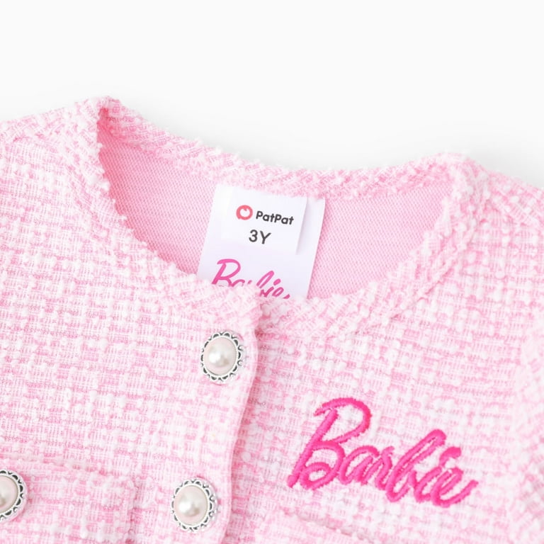 Barbie Girls Tutu Dress – Elegant Long Sleeve Pink Outfit with Embroidered Logo & Pearl Buttons | extra image