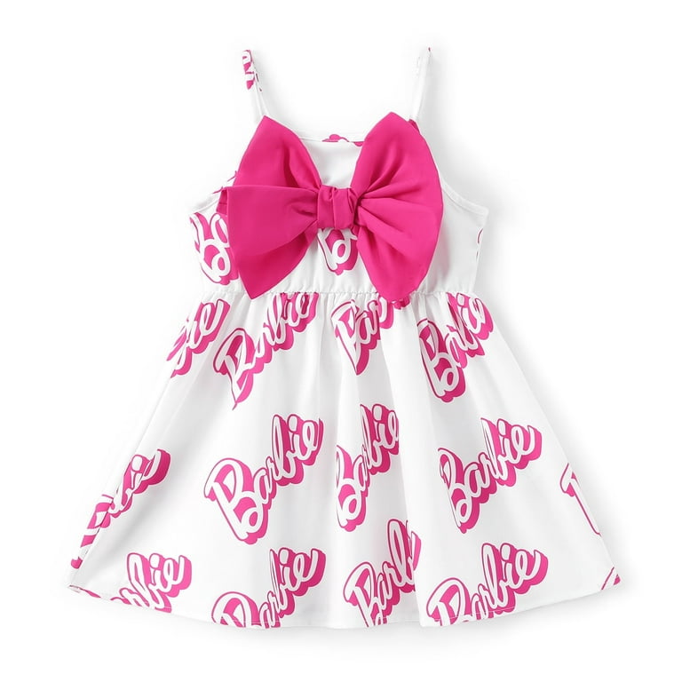 Barbie Girls Sleeveless Summer Dress with Bowknot – Allover Letter Print A-Line Princess Outfit | AmazPromo