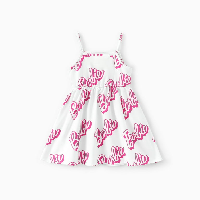 Barbie Girls Sleeveless Summer Dress with Bowknot – Allover Letter Print A-Line Princess Outfit | AmazPromo