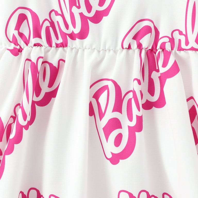 Barbie Girls Sleeveless Summer Dress with Bowknot – Allover Letter Print A-Line Princess Outfit | AmazPromo