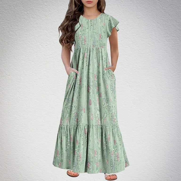 Juslio Girls A-Line Casual Dress – Short Sleeve Mid-Length Summer Dress for Tweens & Kids | AmazPromo