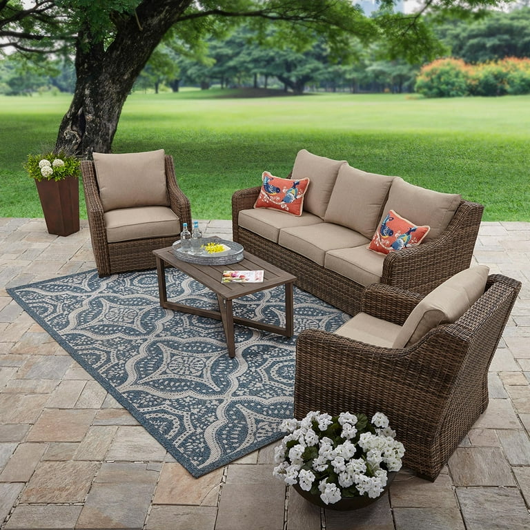 Better Homes & Gardens Hawthorne Park 4-Piece Patio Conversation Set – Outdoor Wicker Sofa & Chairs | AmazPromo