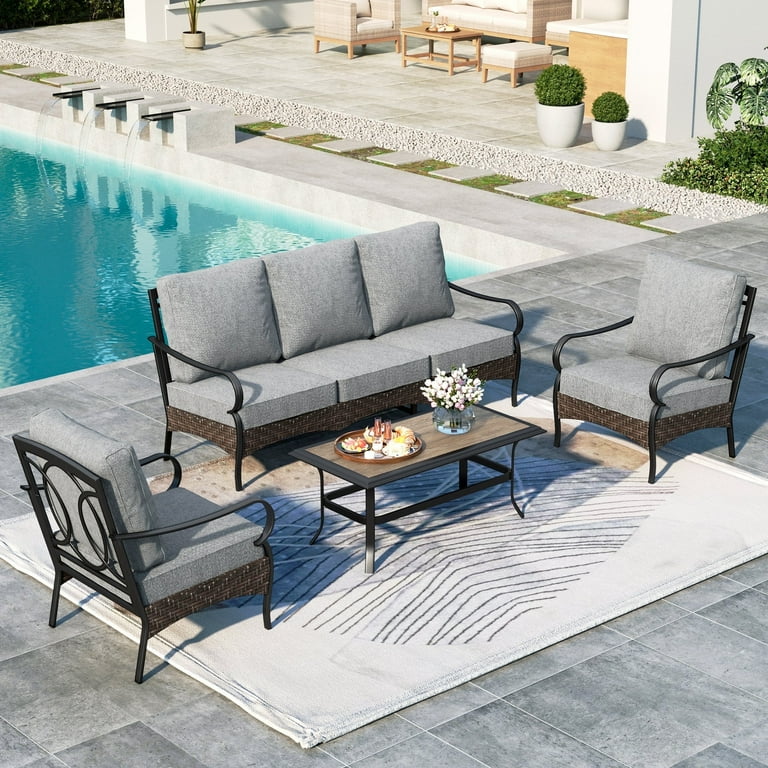 Summit Living Modern 5-Piece Outdoor Patio Set – Weatherproof PE Rattan Sofa & Chairs with Cushions | AmazPromo
