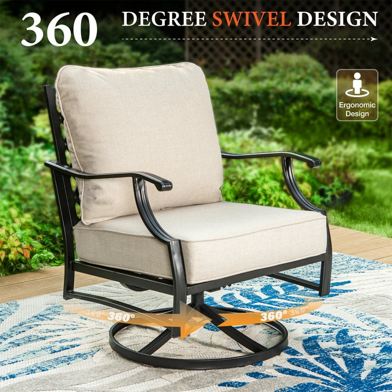 MF Studio 5-Piece Outdoor Patio Furniture Set with Fire Pit Table – Swivel Rocker Chairs & Sofa | AmazPromo