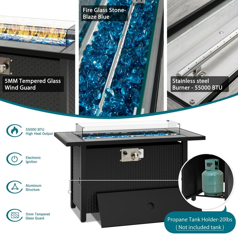 Walsunny 8-Piece Outdoor Patio Furniture Set with 45" Propane Fire Pit Table – Modular Black Rattan | AmazPromo