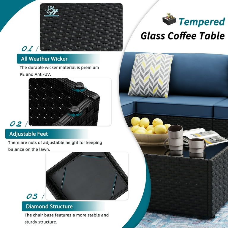 Walsunny 8-Piece Outdoor Patio Furniture Set with 45" Propane Fire Pit Table – Modular Black Rattan | AmazPromo