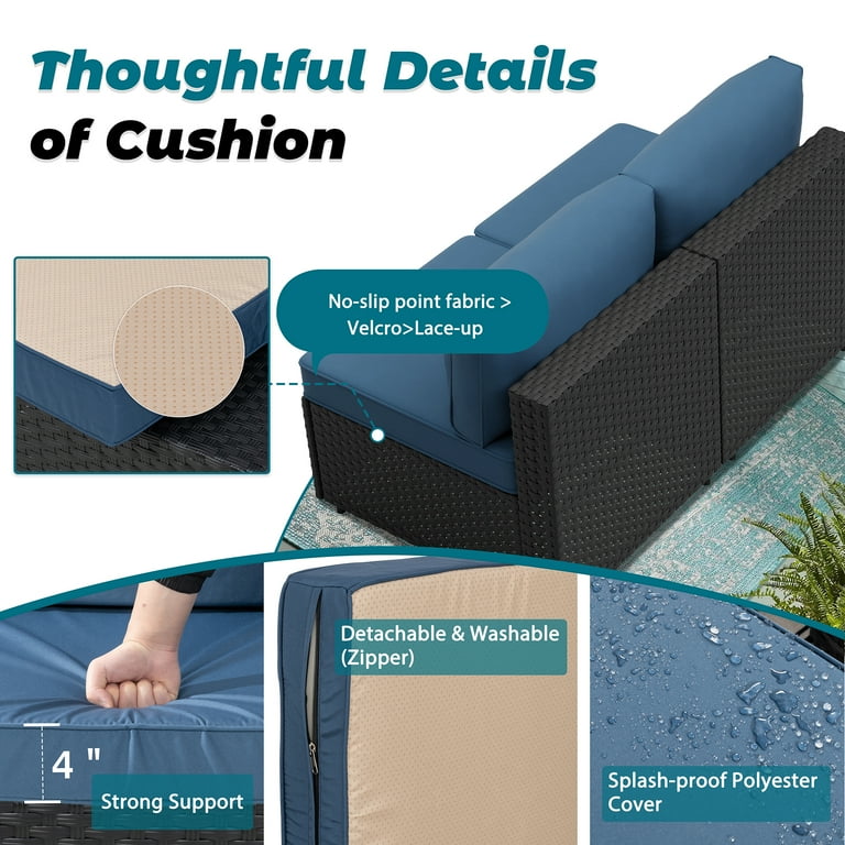 Walsunny 8-Piece Outdoor Patio Furniture Set with 45" Propane Fire Pit Table – Modular Black Rattan extra image