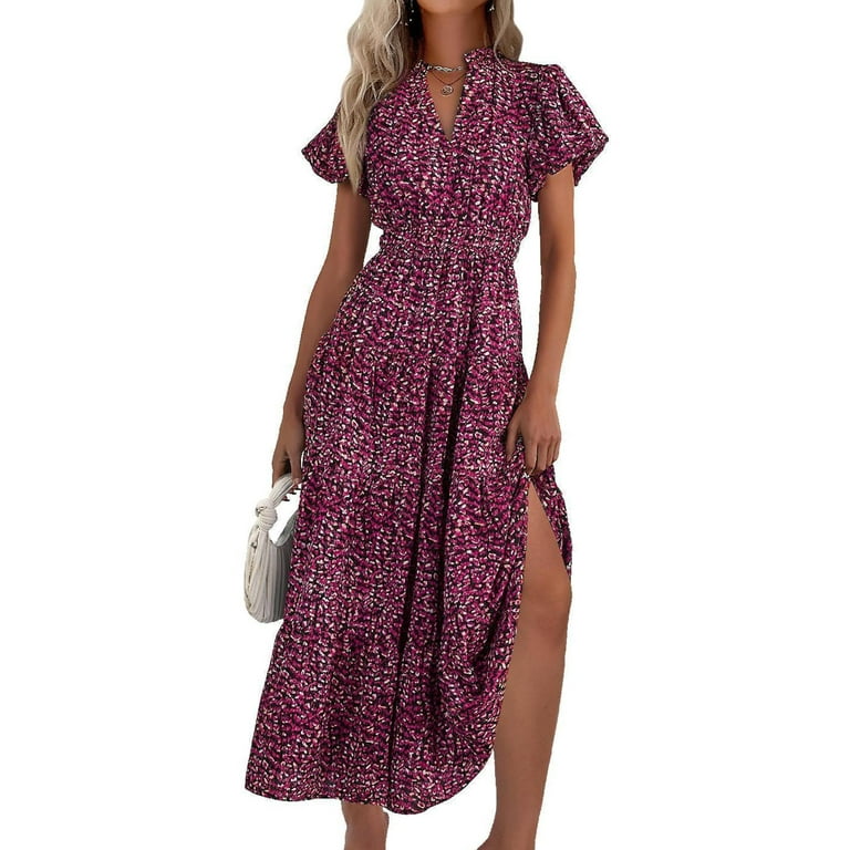 PRETTYGARDEN Women's Boho Maxi Dress with Pockets – Smocked V-Neck Flowy Floral Summer Dress | AmazPromo