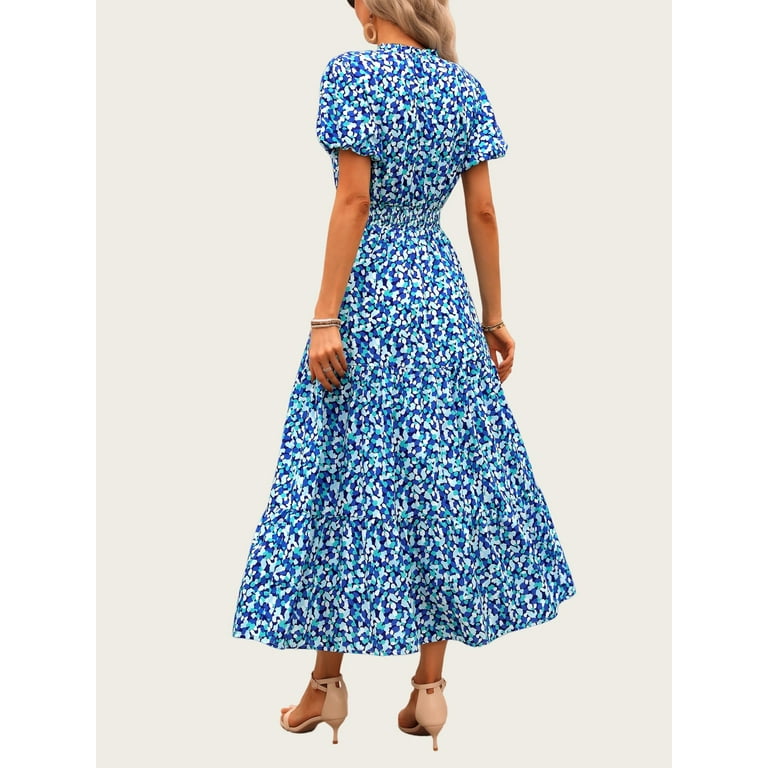 PRETTYGARDEN Boho Maxi Dress for Women Summer 2025 – Floral Puff Sleeve V Neck Flowy Beach Dress | AmazPromo