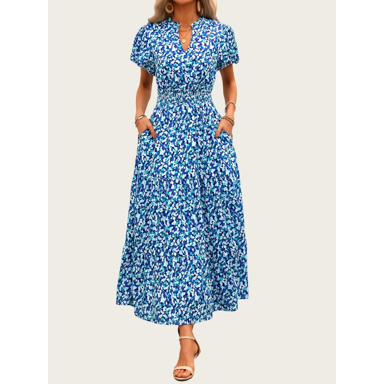 PRETTYGARDEN Boho Maxi Dress for Women Summer 2025 – Floral Puff Sleeve V Neck Flowy Beach Dress extra image