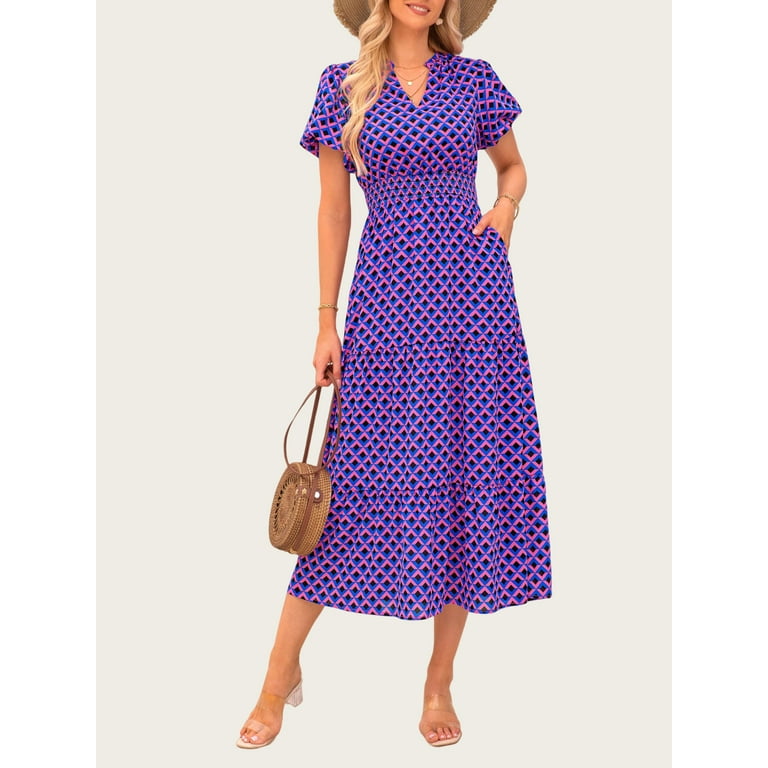 PRETTYGARDEN Women’s Boho Maxi Dress – V Neck Puff Sleeve Summer Floral Smocked Flowy Dress | AmazPromo