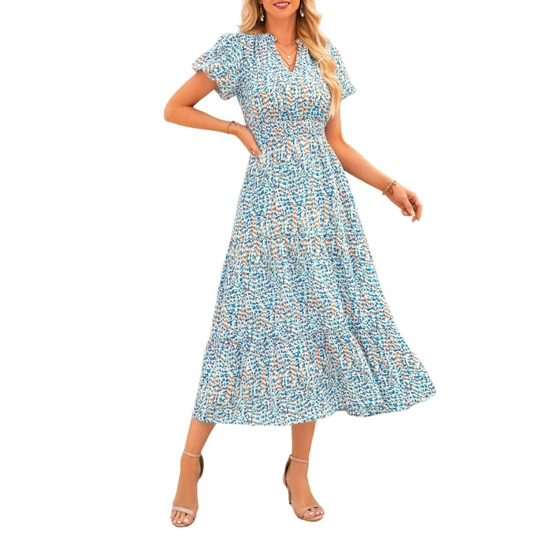 PRETTYGARDEN Women’s Boho Floral Maxi Dress – Summer V-Neck Smocked Casual Flowing Beach Dress with | AmazPromo