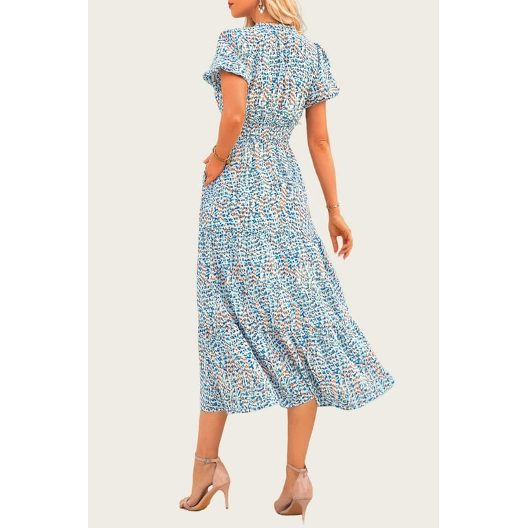 PRETTYGARDEN Women’s Boho Floral Maxi Dress – Summer V-Neck Smocked Casual Flowing Beach Dress with | AmazPromo