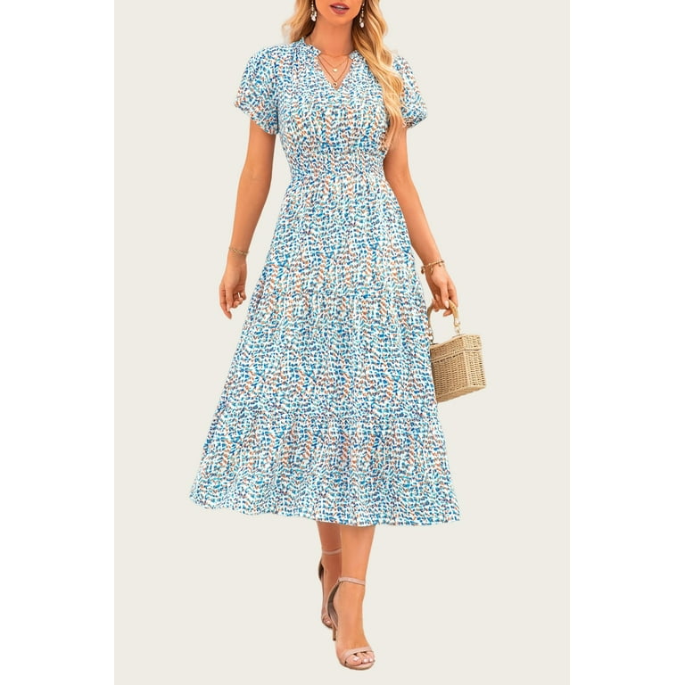 PRETTYGARDEN Women’s Boho Floral Maxi Dress – Summer V-Neck Smocked Casual Flowing Beach Dress with | AmazPromo