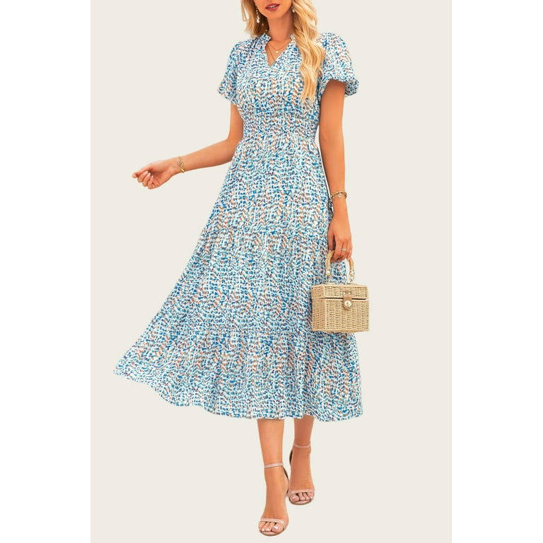 PRETTYGARDEN Women’s Boho Floral Maxi Dress – Summer V-Neck Smocked Casual Flowing Beach Dress with extra image