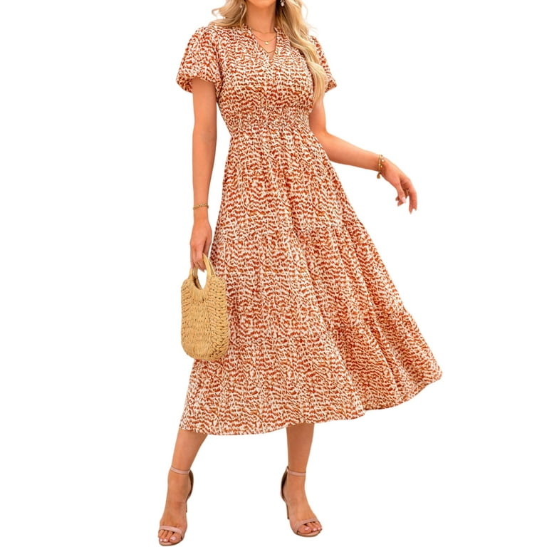PRETTYGARDEN Women's Boho Floral Maxi Dress – Smocked V Neck Puff Sleeve Summer Beach Dress | AmazPromo