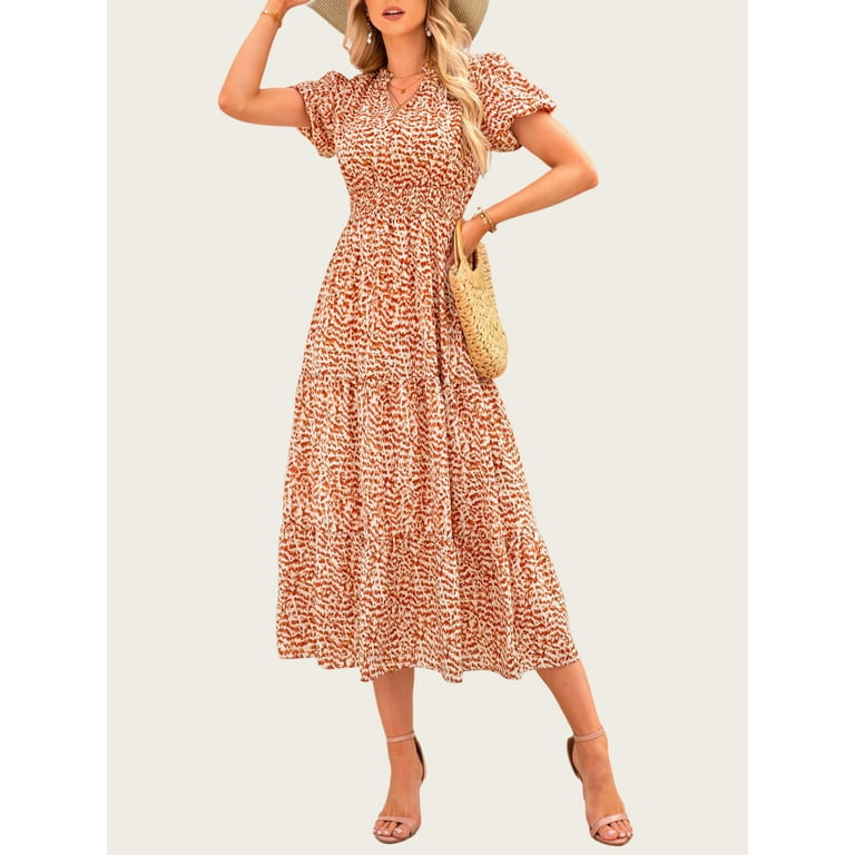 PRETTYGARDEN Women's Boho Floral Maxi Dress – Smocked V Neck Puff Sleeve Summer Beach Dress | AmazPromo
