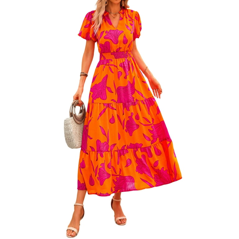 PRETTYGARDEN Women's Boho Maxi Dress with Pockets – Smocked Waist V Neck Floral Summer Dress | AmazPromo