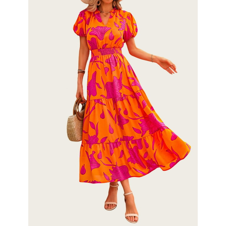 PRETTYGARDEN Women's Boho Maxi Dress with Pockets – Smocked Waist V Neck Floral Summer Dress | AmazPromo