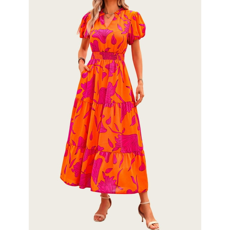PRETTYGARDEN Women's Boho Maxi Dress with Pockets – Smocked Waist V Neck Floral Summer Dress | AmazPromo