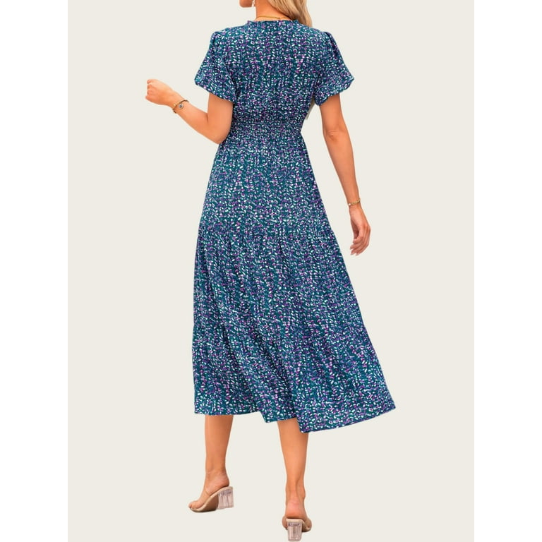 PRETTYGARDEN Boho Summer Maxi Dress for Women – Smocked V Neck Puff Sleeve Floral Long Flowy Casual extra image