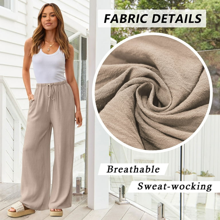 TEMOFON Women's Wide Leg Linen Pants - Flowy Palazzo Summer Trousers with Pockets & Drawstring | extra image