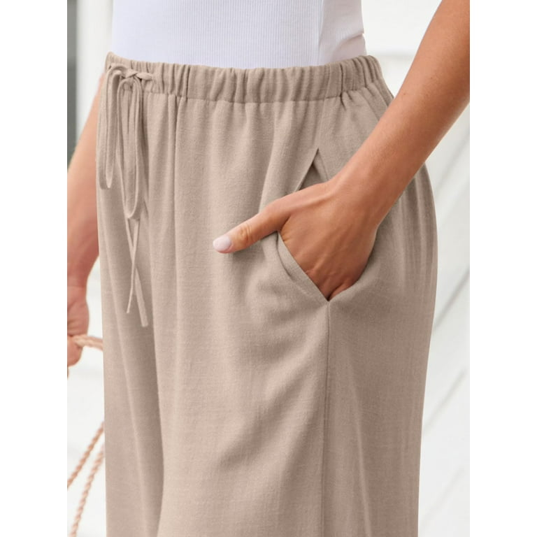 TEMOFON Women's Wide Leg Linen Pants - Flowy Palazzo Summer Trousers with Pockets & Drawstring | extra image